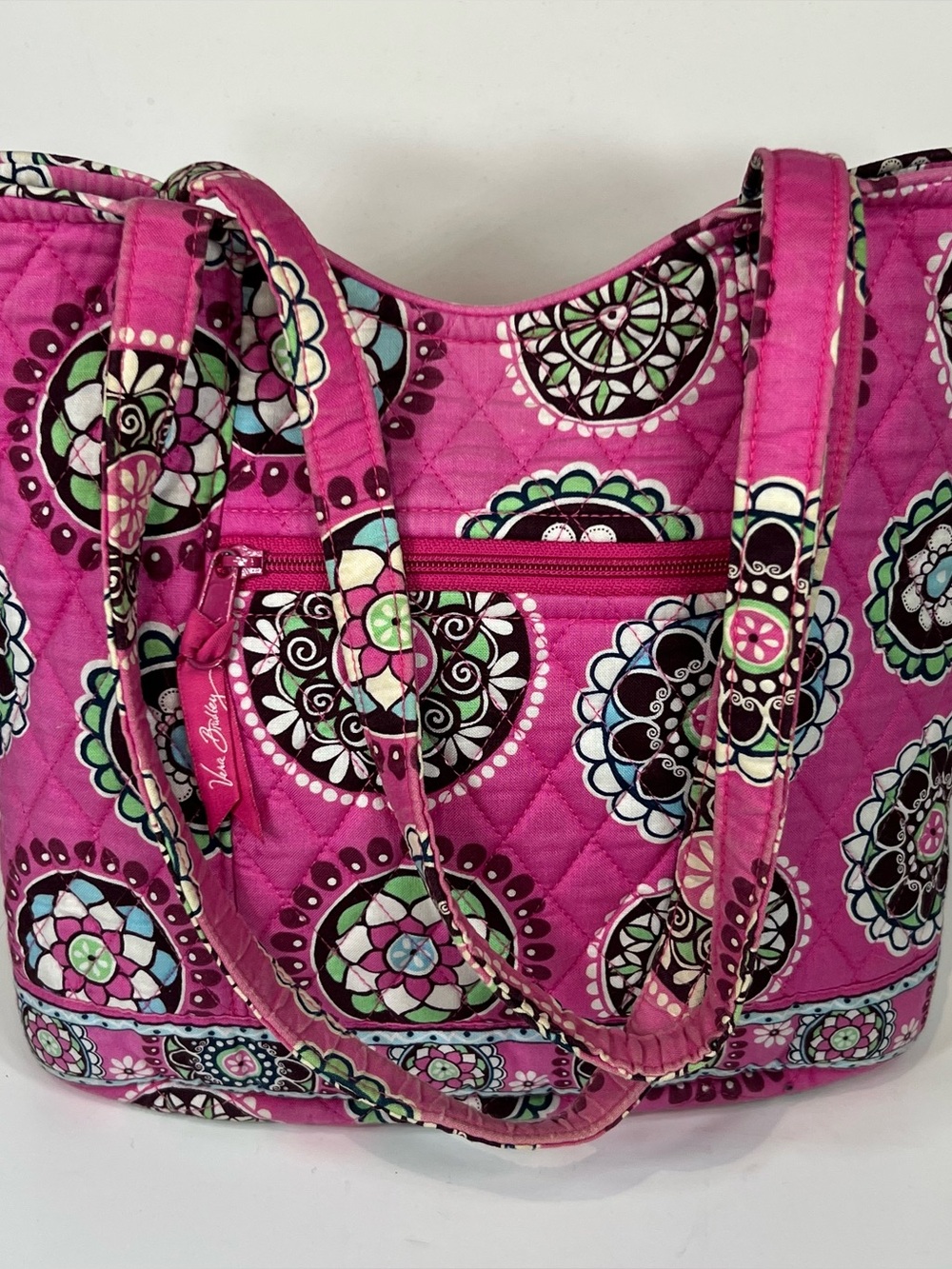 Vera Bradley Pink Quilted Medallion Tote Bag Shoulder Purse Travel Bag Cupcake